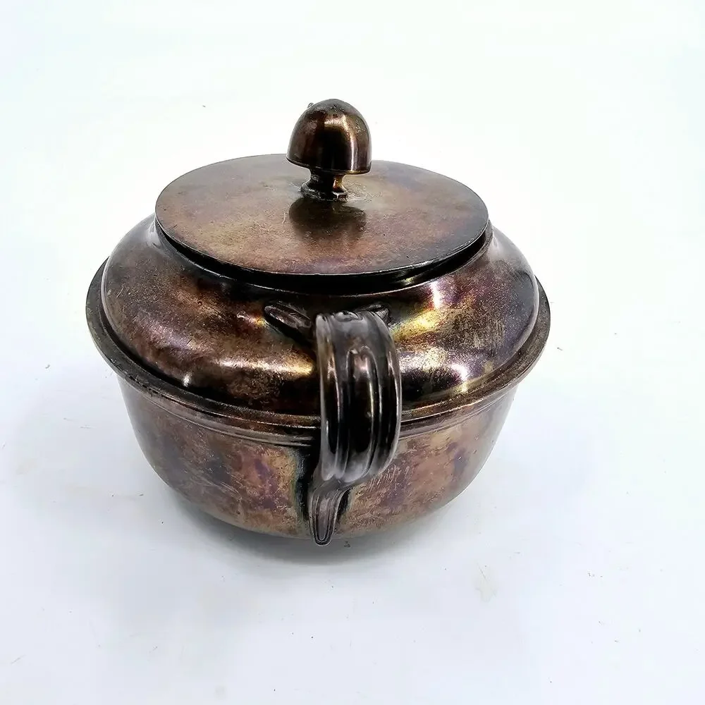Vintage WWII Era USN Reed & Barton Silver Soldered US Navy Bowl w/ Lid 3610